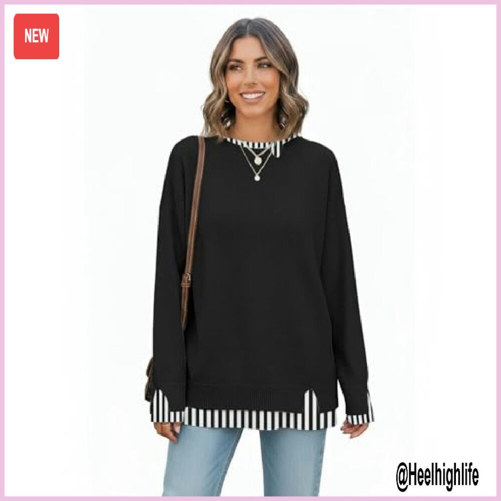 Oversized Knit Sweater Cozy Patchwork Pullover Te… - image 5